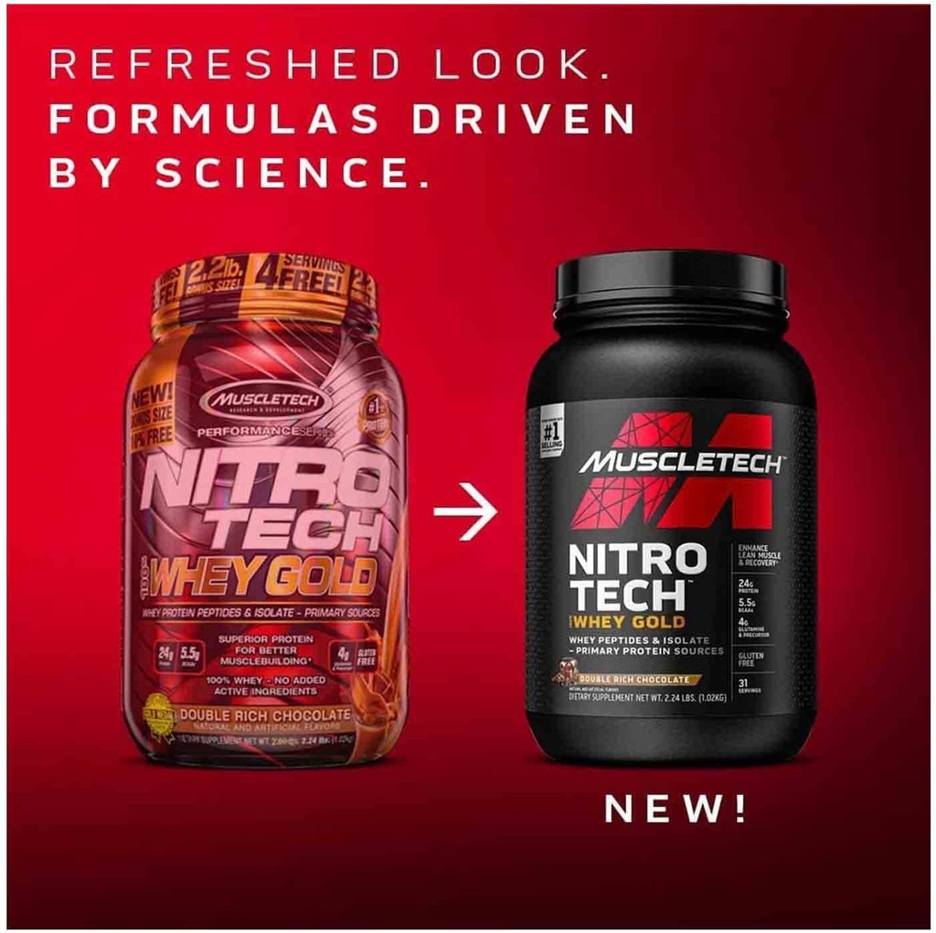 Muscletech Nitrotech 100% Whey Gold, Double Rich Chocolate, 2 Lbs (2)