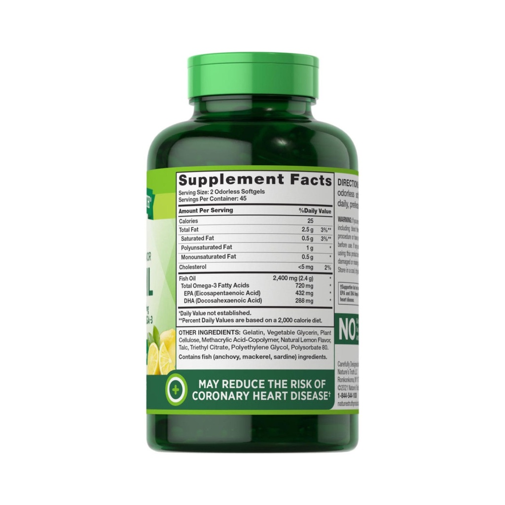 Nature’s Truth Odorless Natural Lemon Flavor Fish Oil 2400mg, 90 Softgels (3)