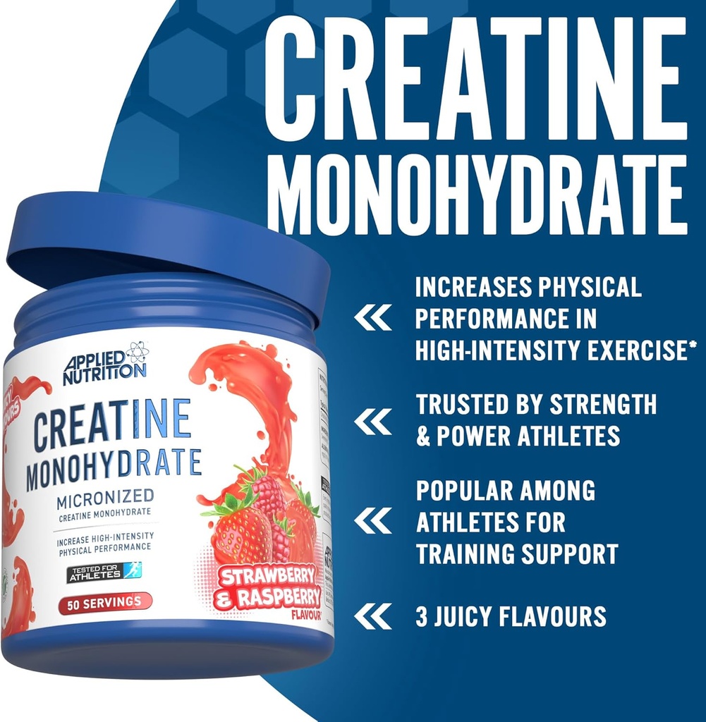 Applied Nutrition Creatine Monohydrate, Strawberry &amp; Raspberry, 50 Serving